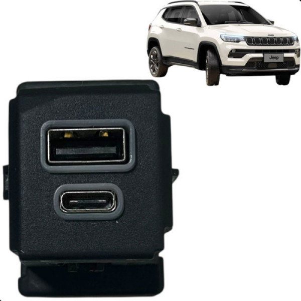 Tomada Usb Tipo C Fiat Pulse Jeep  Compass 2.0 2022 2024  Preto