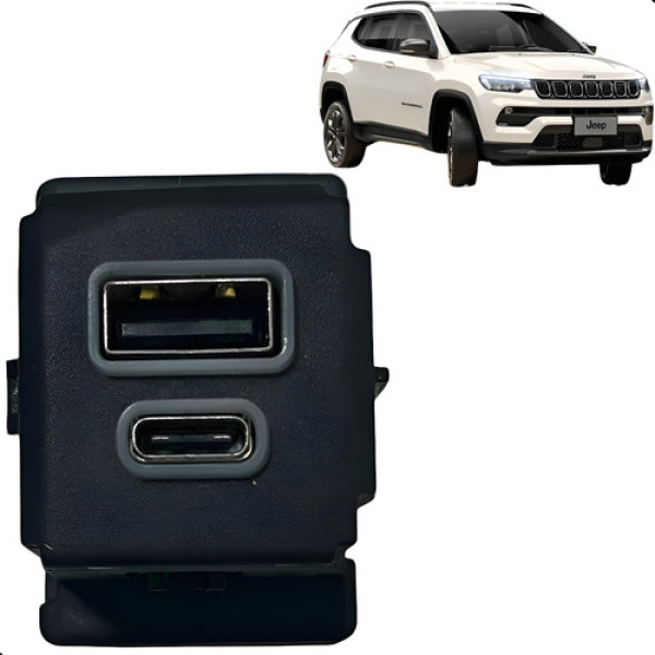 Tomada Usb Tipo C Fiat Pulse Jeep  Compass 2.0 2022 2024  Preto